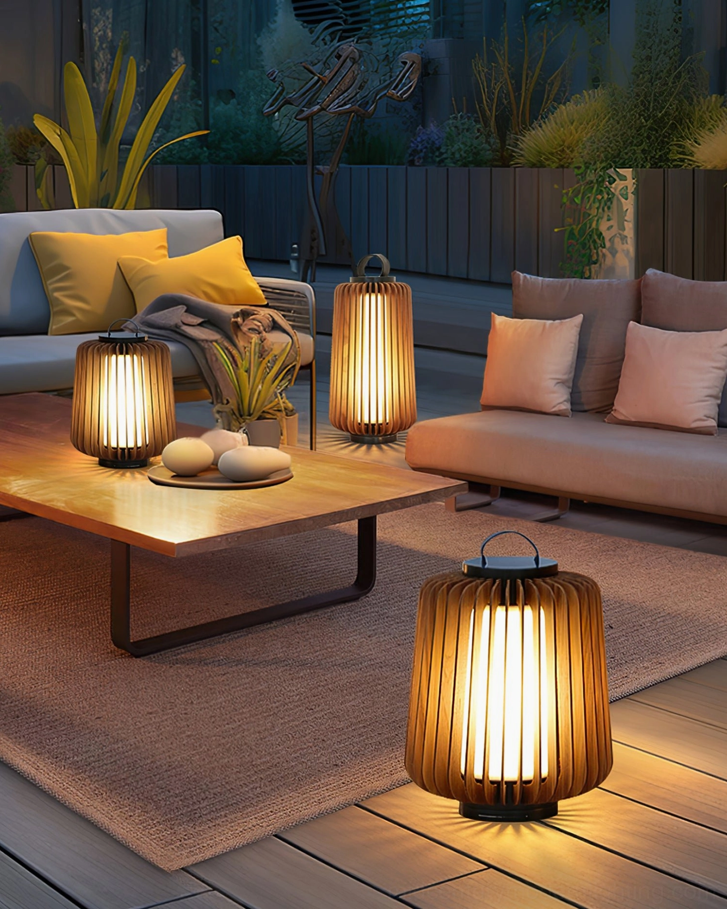 Legno modern outdoor wooden lantern table lamp architectural patio element