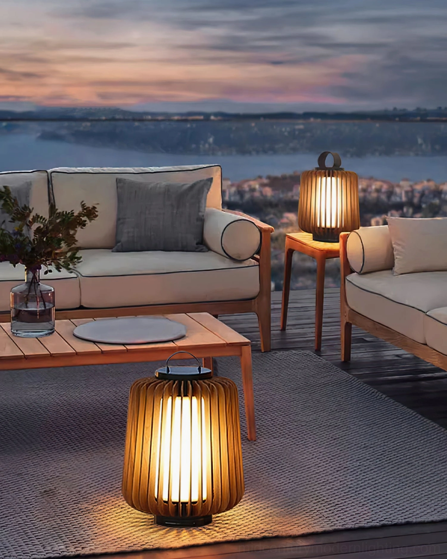 Legno wooden outdoor table lamp design detail integrated LED technology