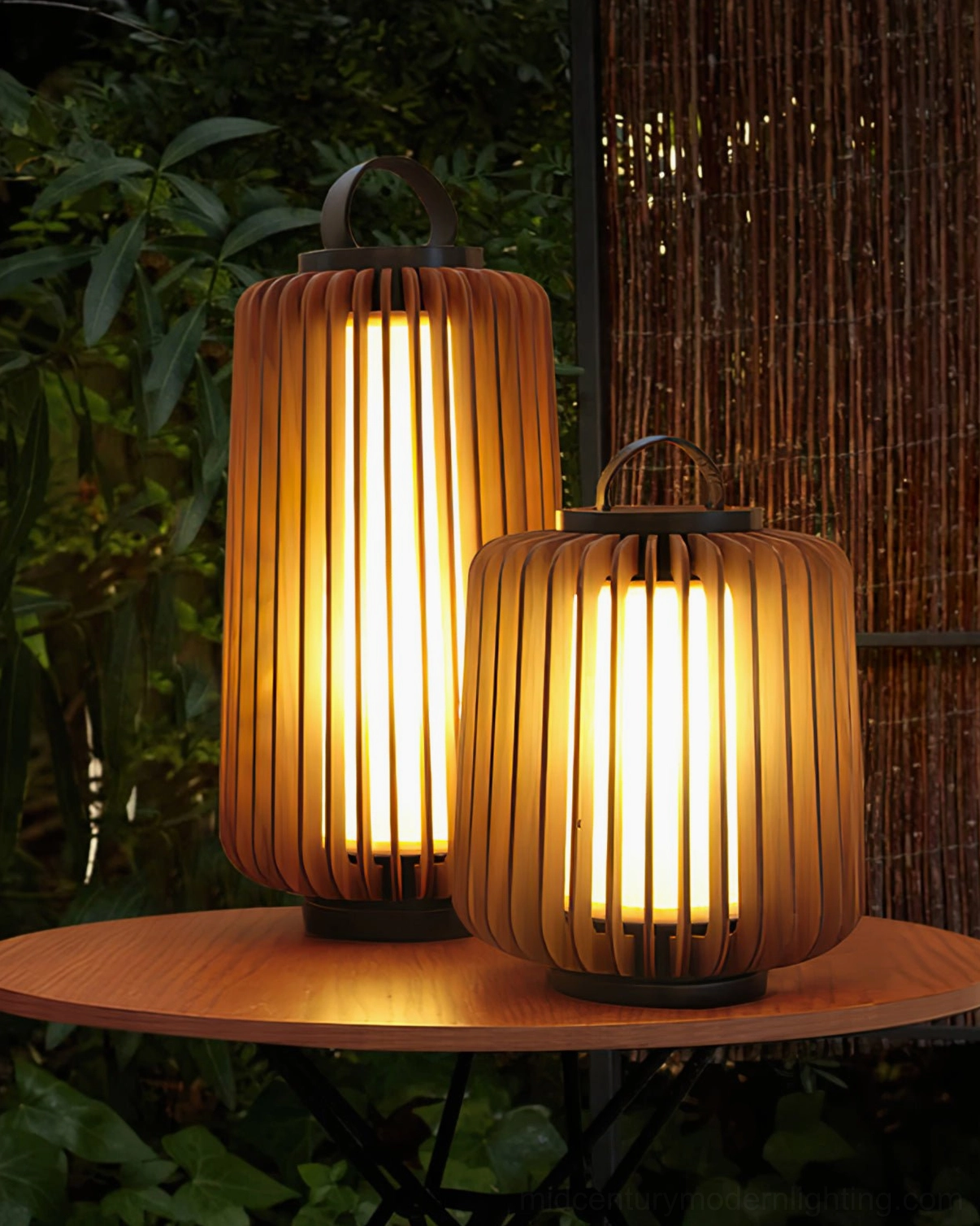 Legno outdoor table lamp styled display warm wood tone minimalist background