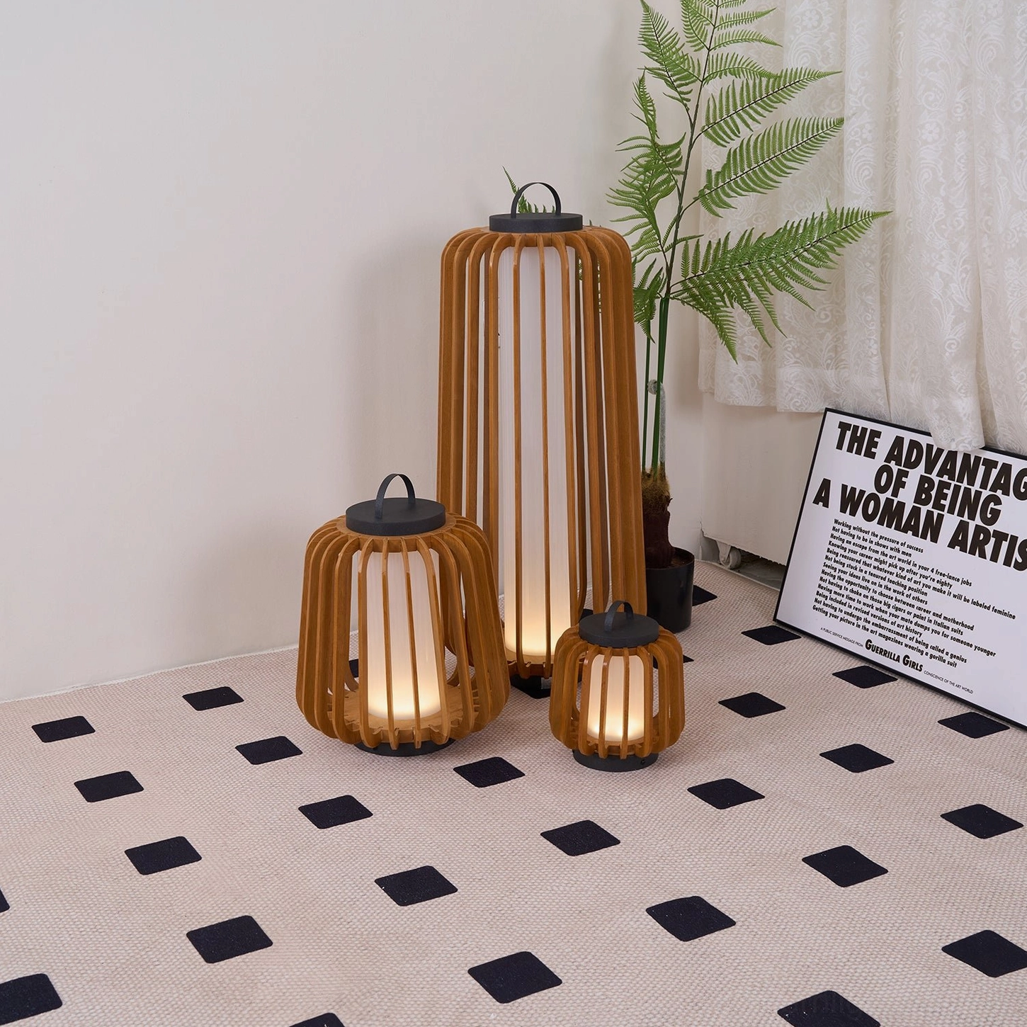 Legno outdoor lantern table lamp teak wood natural finish warm tone
