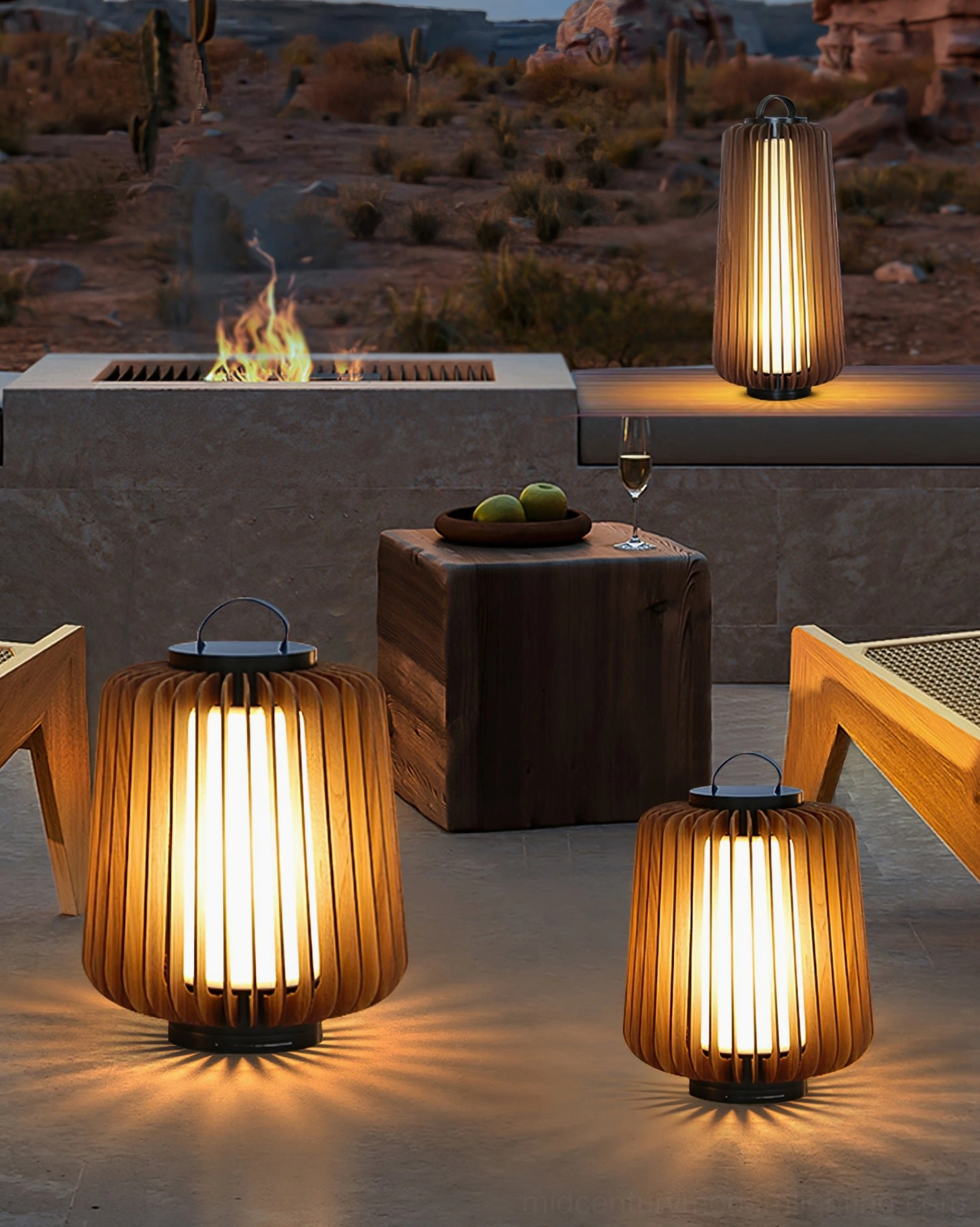 Legno modern outdoor wooden lantern table lamp residential patio setting
