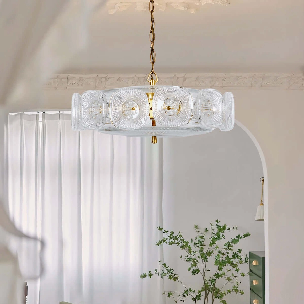 Lennox clear glass ring chandelier minimalist modern overhead front studio view