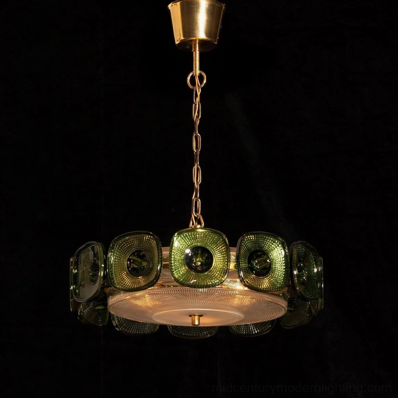 Lennox emerald and clear glass ring chandelier two-tone variant mid-century pendant