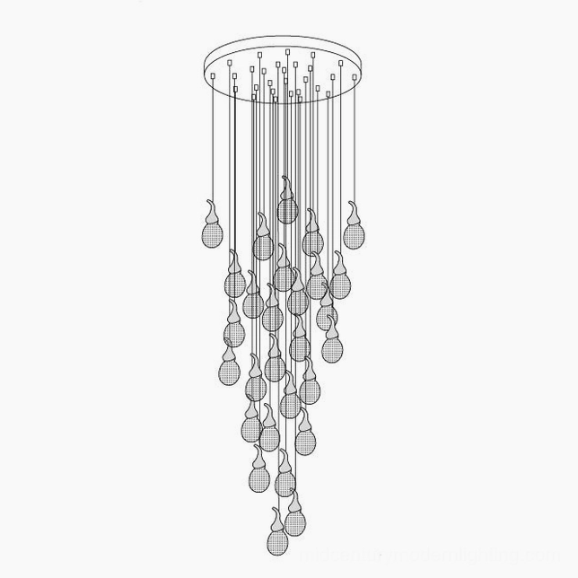 Leo Bubble Chandelier 28-head in luxury foyer - statement glass pendant with brass accents