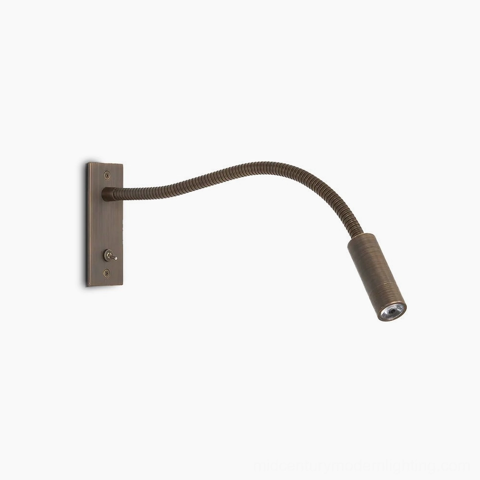 Leo adjustable gooseneck LED wall sconce in brushed bronze finish, side flat profile view on white background