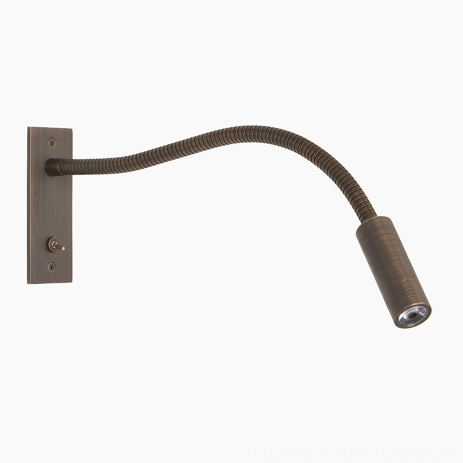 Leo gooseneck wall sconce architectural detail, minimalist mounting plate profile