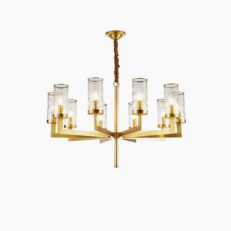 Liaison 10-head brass chandelier mid-size configuration for spacious rooms