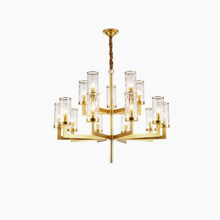 Liaison 15-head brass chandelier large-scale installation in grand interior space