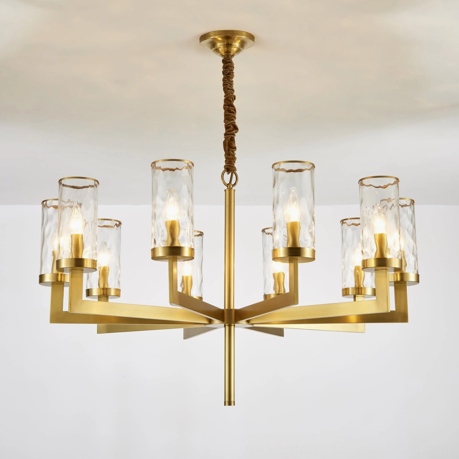 Liaison mid-century modern chandelier showcasing timeless brass and glass design