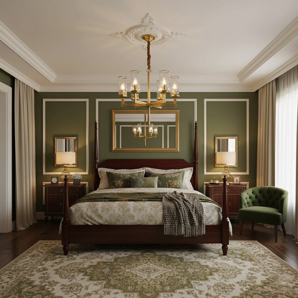 Liaison brass chandelier multi-head configuration in elegant interior setting