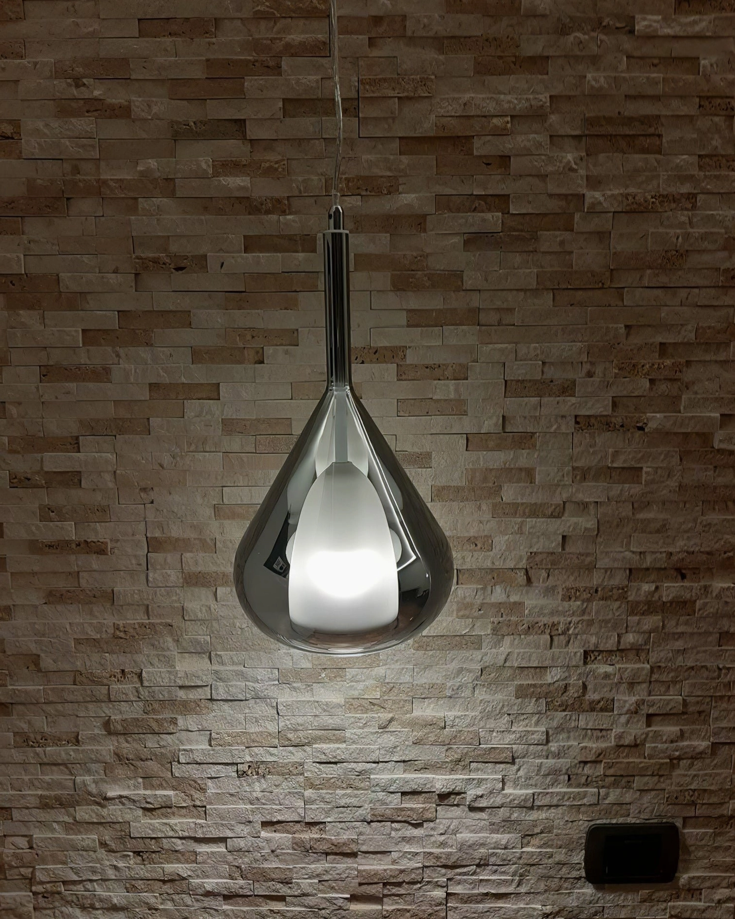 Lila teardrop pendant with visible internal glass diffuser and light source configuration