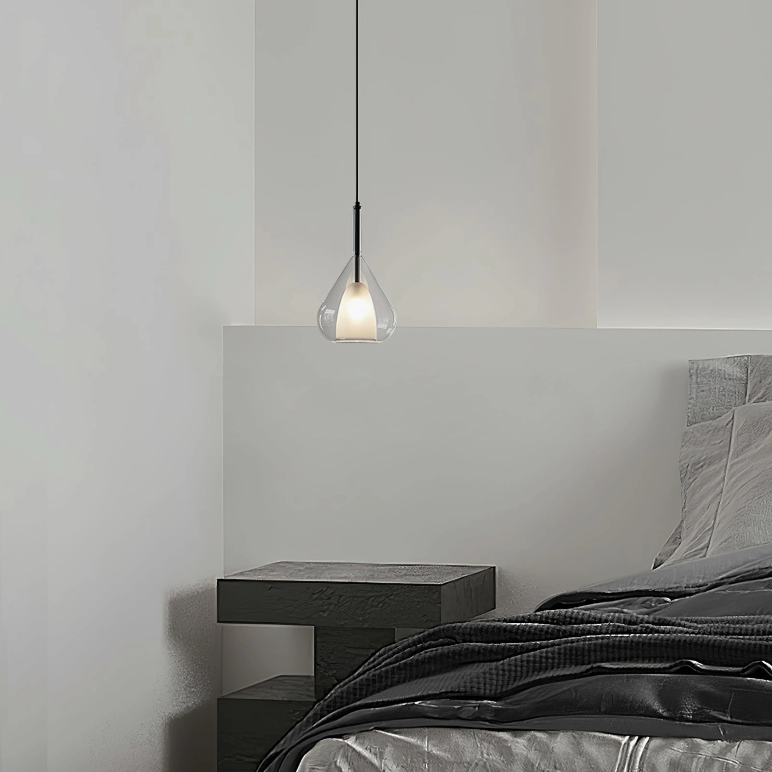 Lila pendant showing size and proportion in typical residential ceiling installation