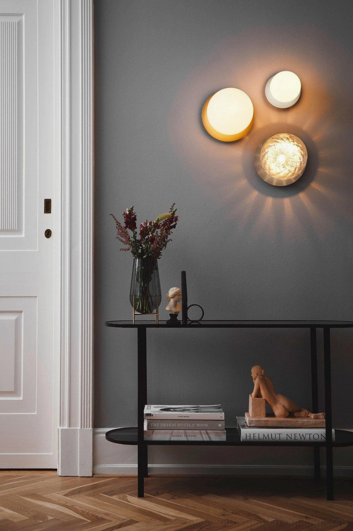 Lila wall sconce clear glass variant showing visible G9 bulb for mid-century modern aesthetic