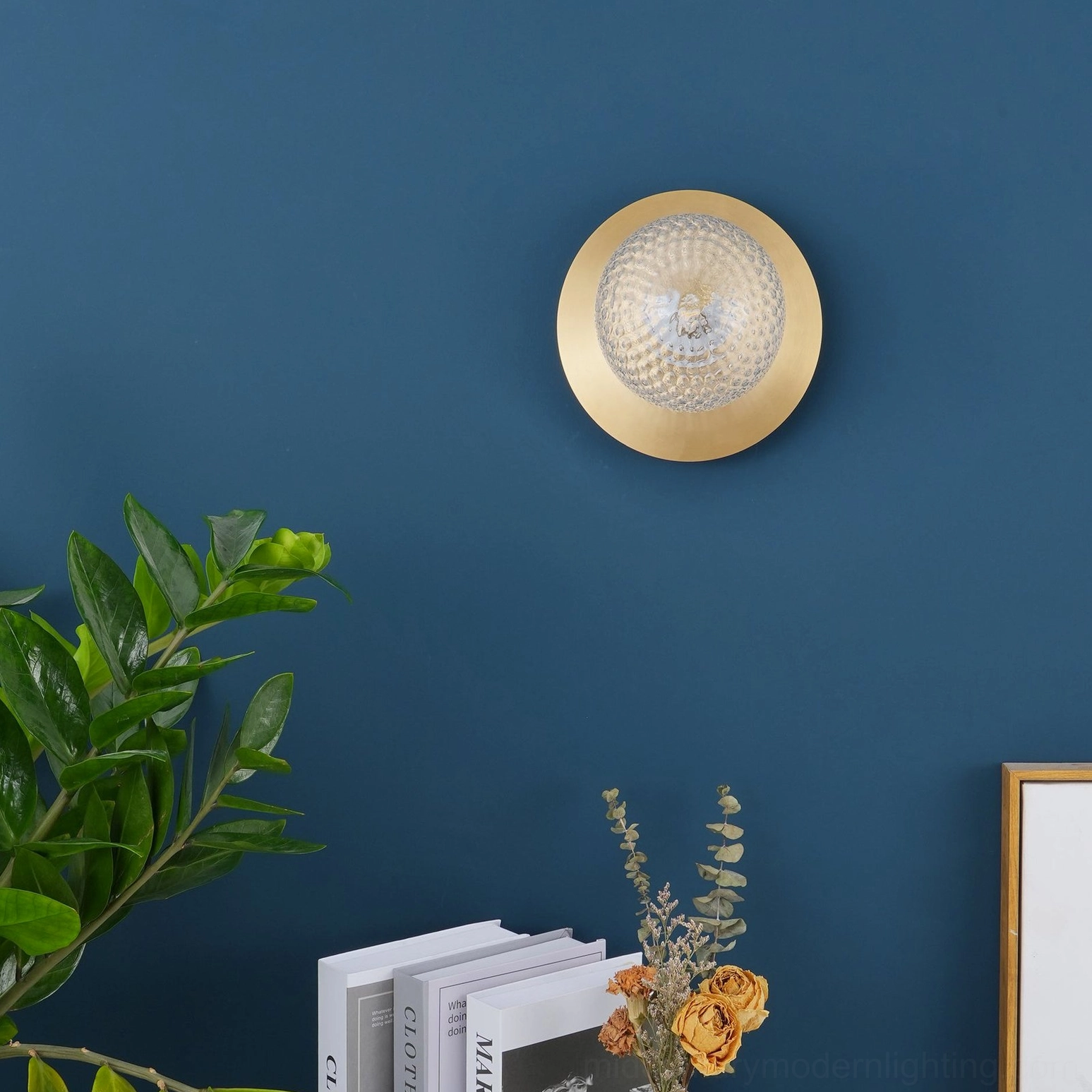 Lila sconce brass and frosted glass combination in hallway entryway ambient lighting