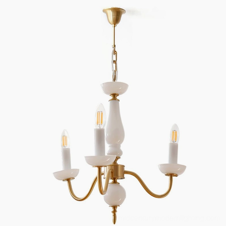 Lillianne 3-head brass candle chandelier with white ceramic accents product showcase image