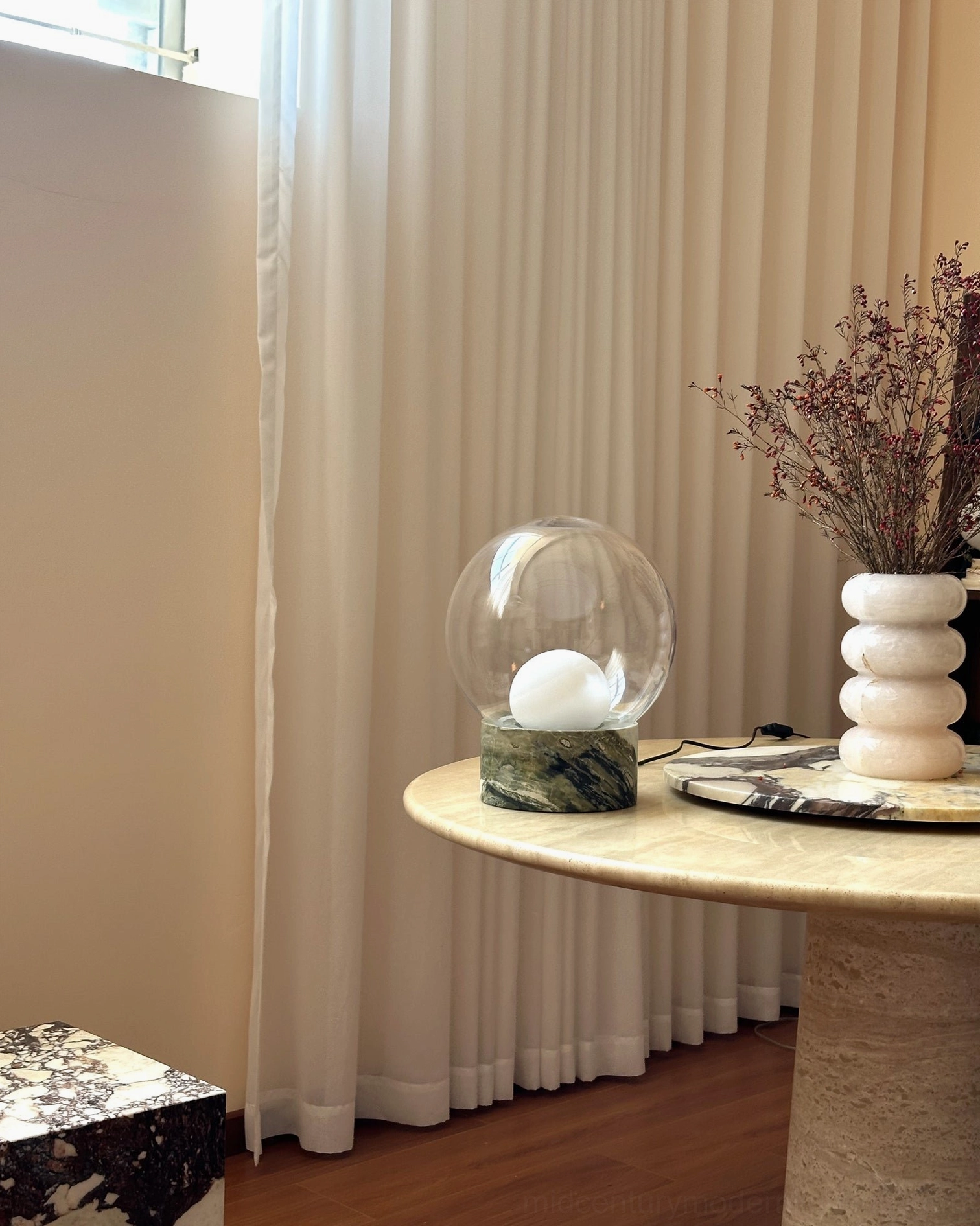 Lilly green marble globe table lamp with clear glass dome detailed product view