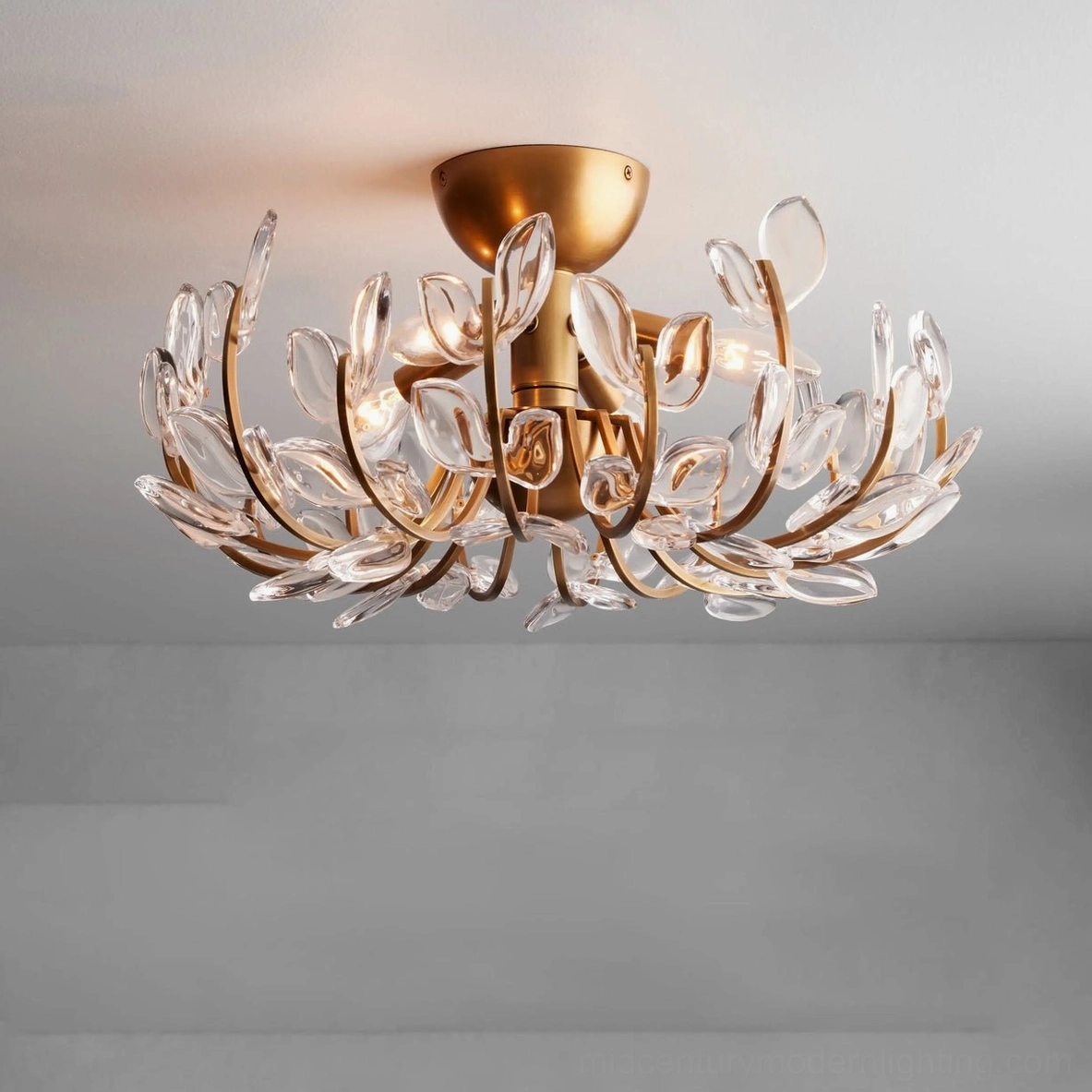 Lindsay ceiling light installed in residential interior, mounted on gray ceiling showing warm vintage farmhouse ambiance