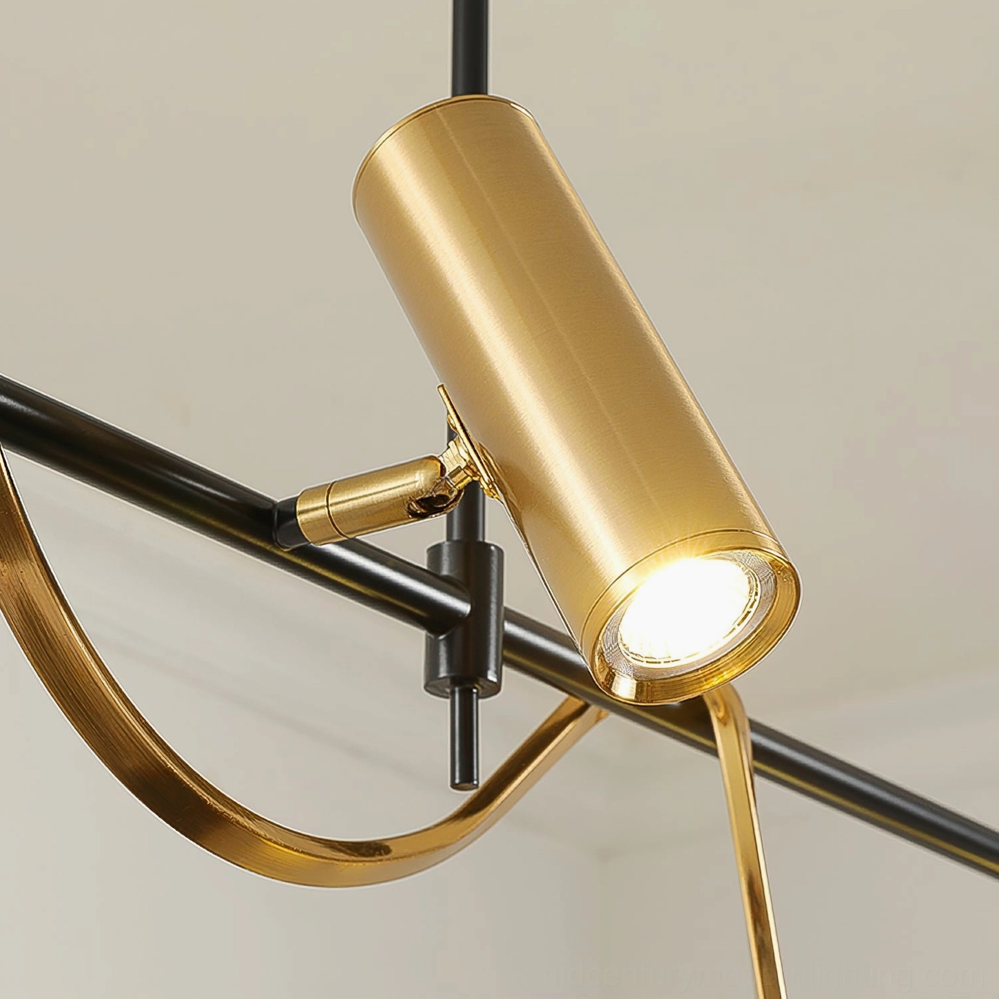 Linear island pendant with elongated frame and staggered light orbs - contemporary architectural lighting
