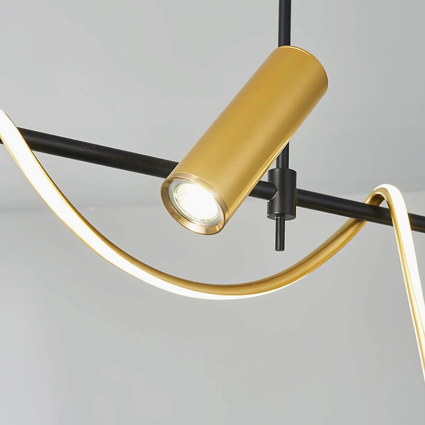 Sculptural linear island chandelier with geometric metal arms and frosted glass - design-forward lighting