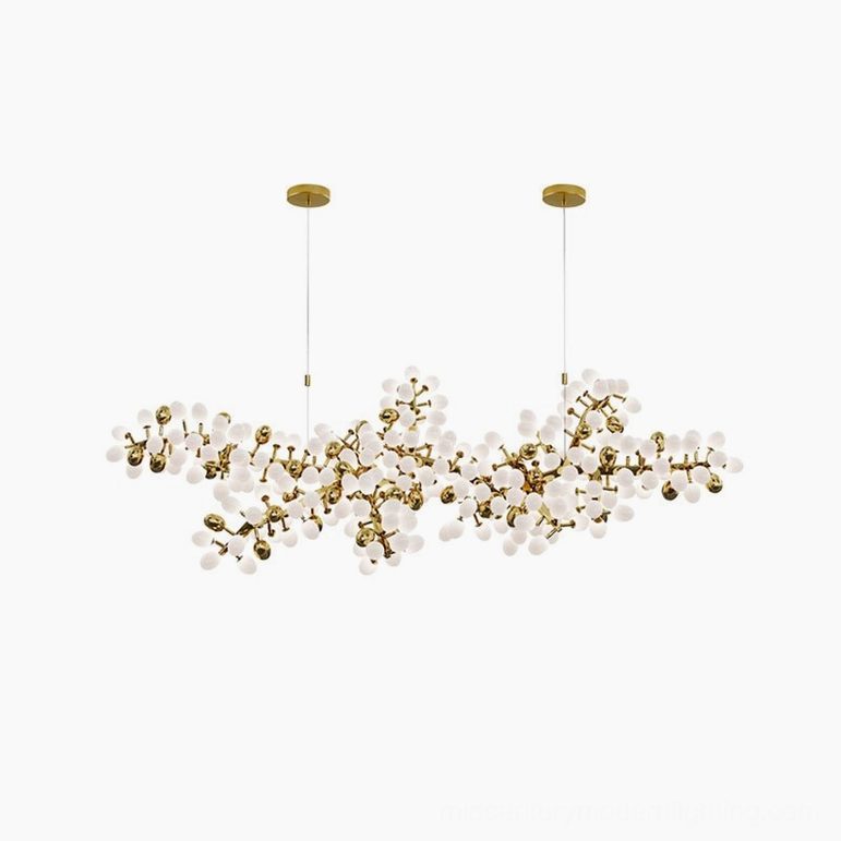 Linear grape vine chandelier 92 heads mid-size configuration above dining surface