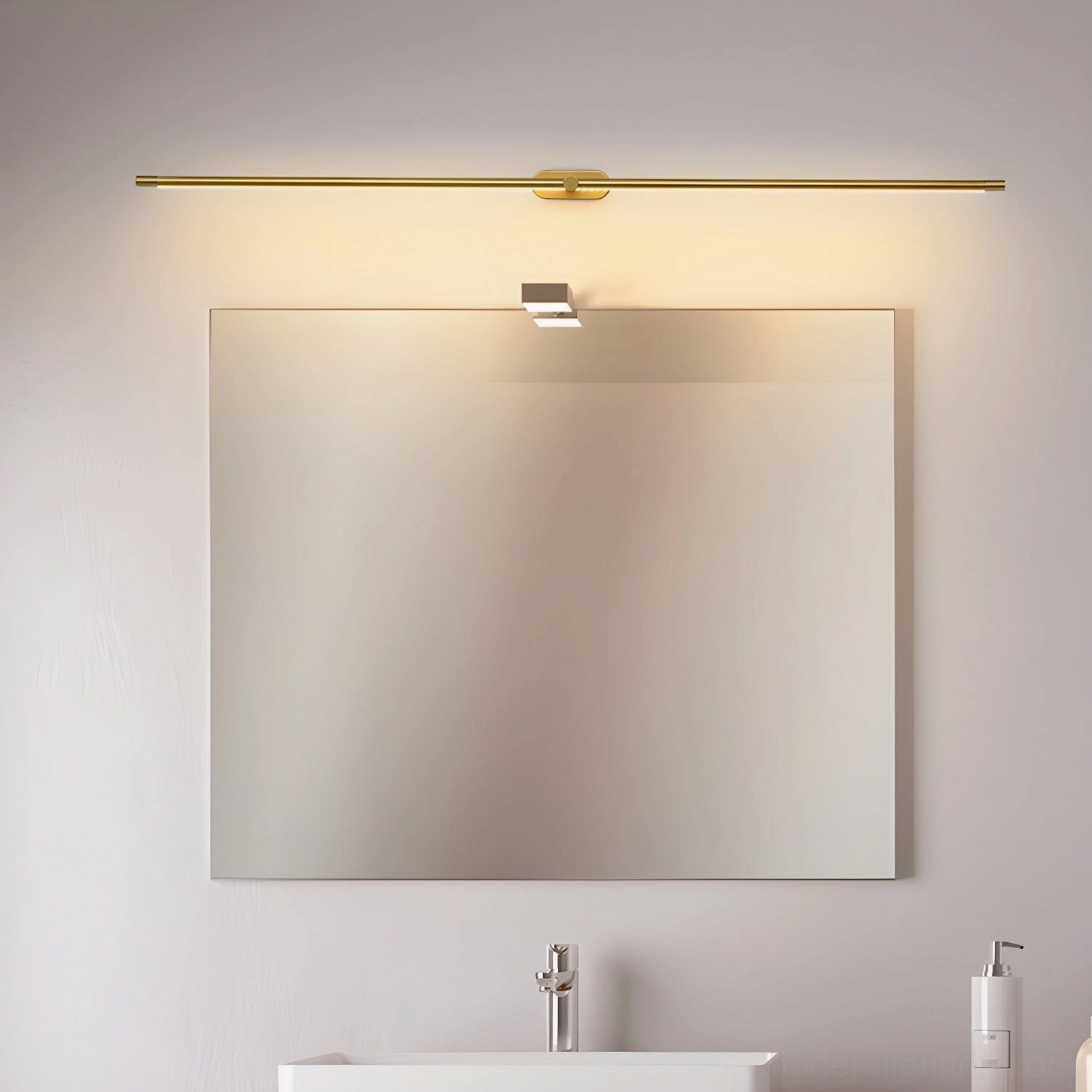 Brushed nickel and gold two-tone minimalist linear wall lamp in transitional interior design