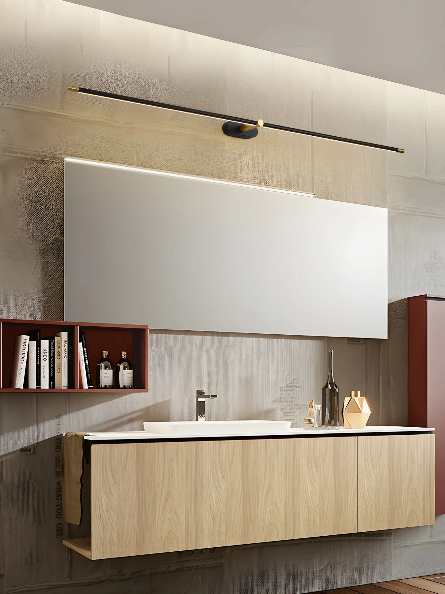 Linear wall lamp showing Type-C USB charging cable and smart timer function features