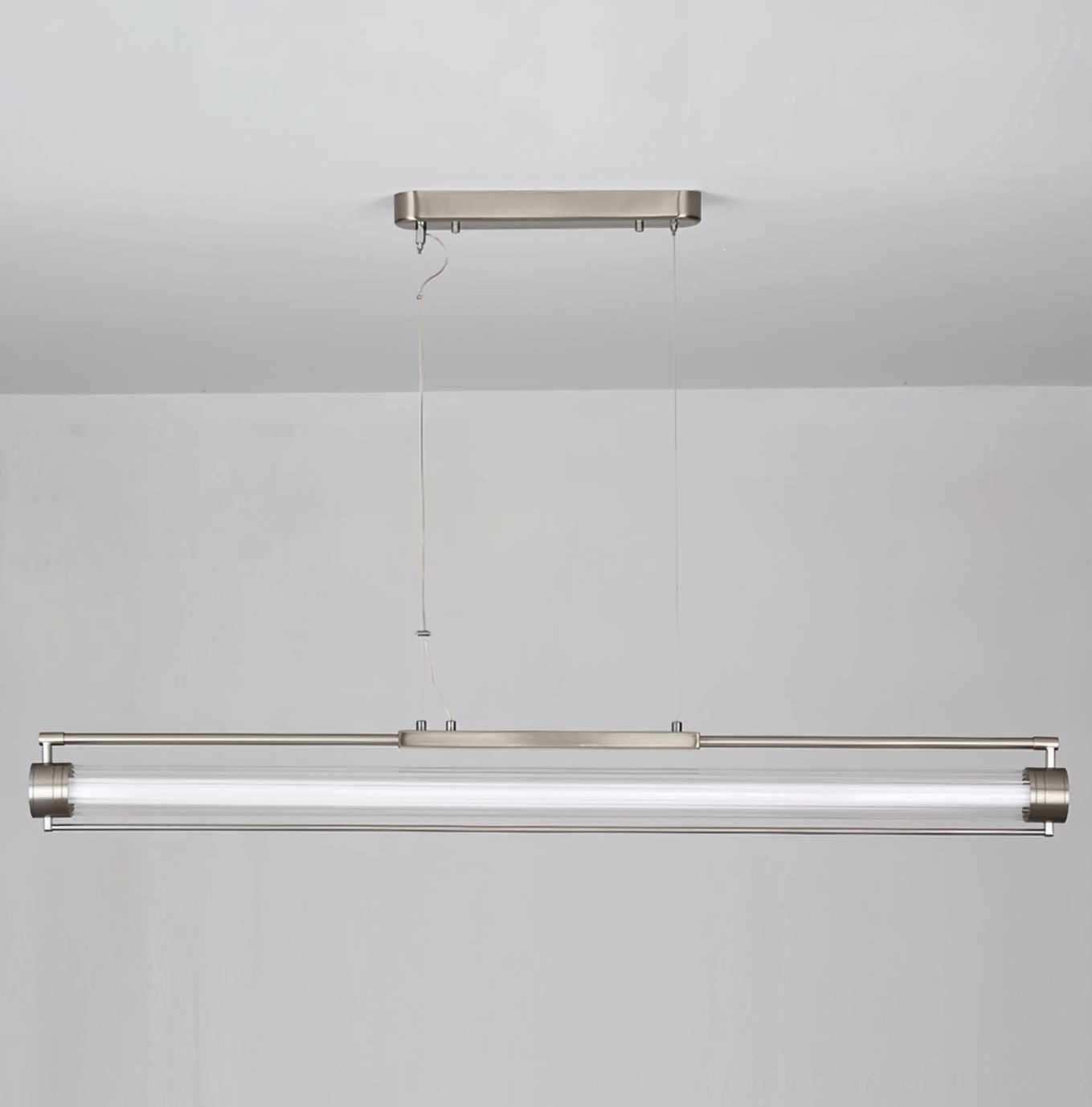Lirna LED pendant chandelier front profile view showing sleek minimalist form factor