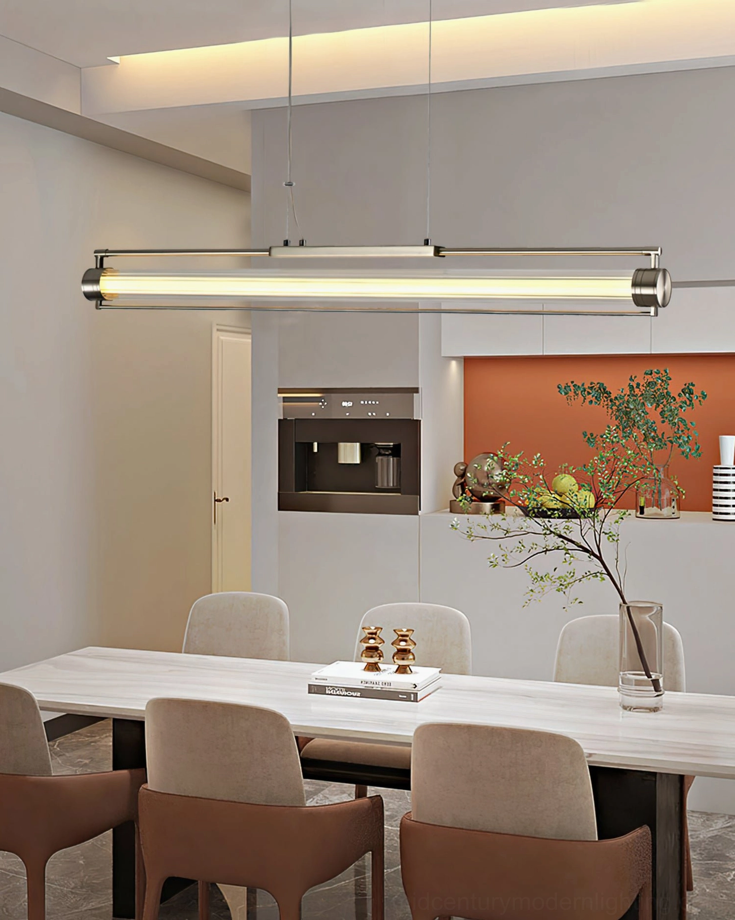 Lirna linear LED pendant light with sand nickel finish and transparent ribbed shade design