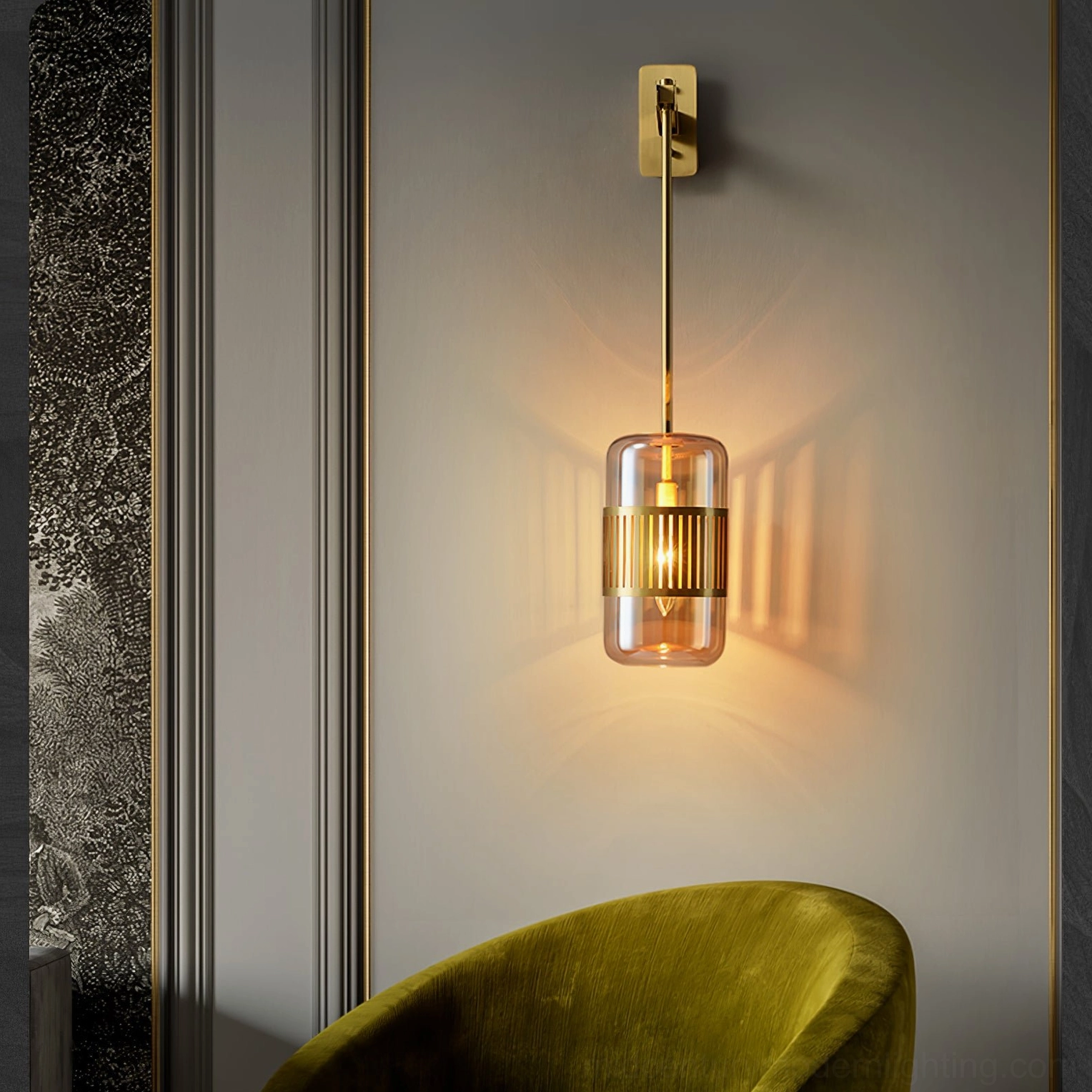 Lizak wall lamp in dining alcove setting, creating sophisticated ambiance for intimate dining spaces