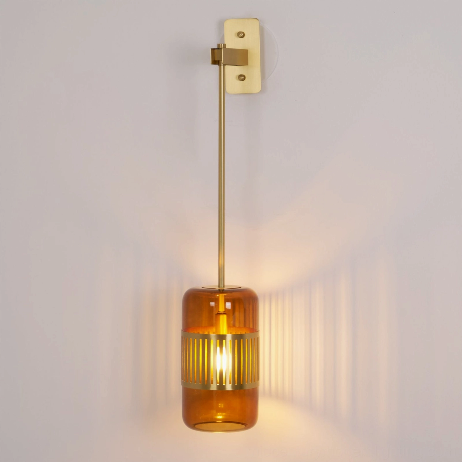 Lizak hanging wall lamp in warm neutral bedroom with nightstand, mid-century modern accent lighting for intimate spaces