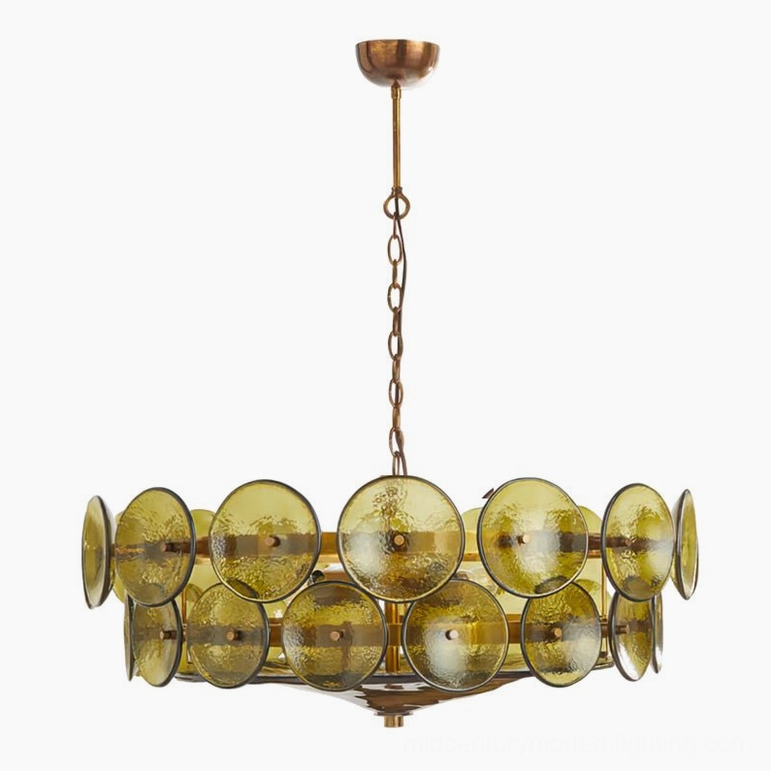 Lorenzo 100cm large sage green glass disc chandelier studio shot showing statement scale