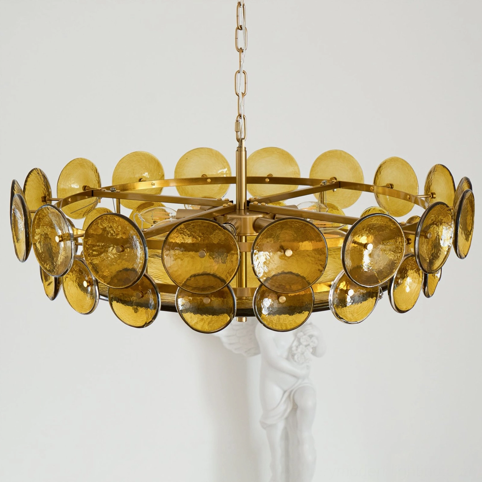 Lorenzo 100cm large size glass disc chandelier with sage green discs in grand dining space