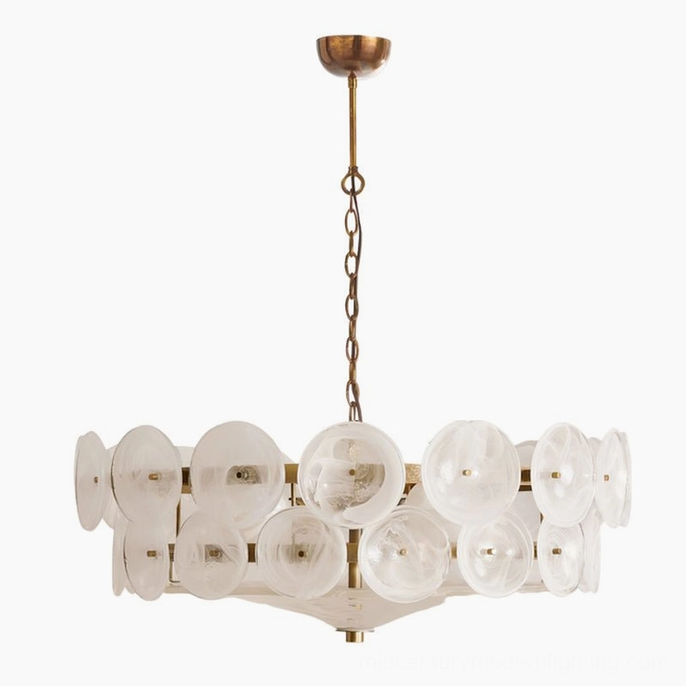 Lorenzo 100cm large white soft glass disc chandelier full studio view for spacious interiors