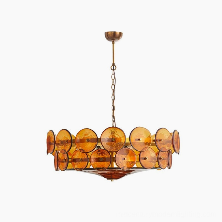 Lorenzo 60cm small amber orange glass disc chandelier for compact and intimate interiors
