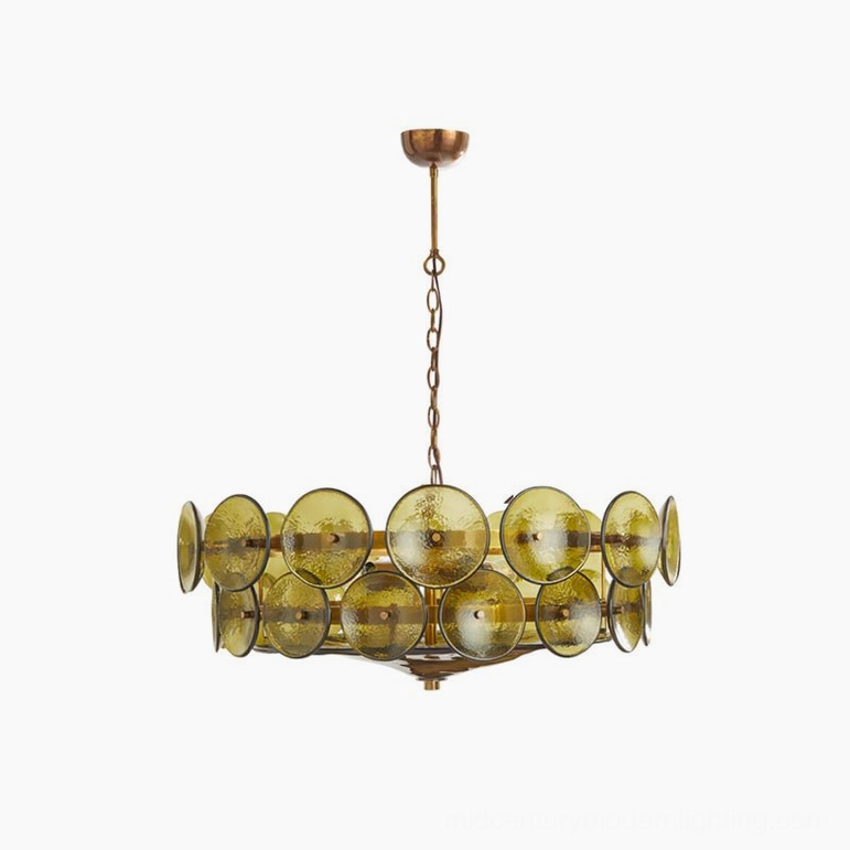 Lorenzo 60cm small sage green glass disc chandelier showing proportional scale for bedrooms