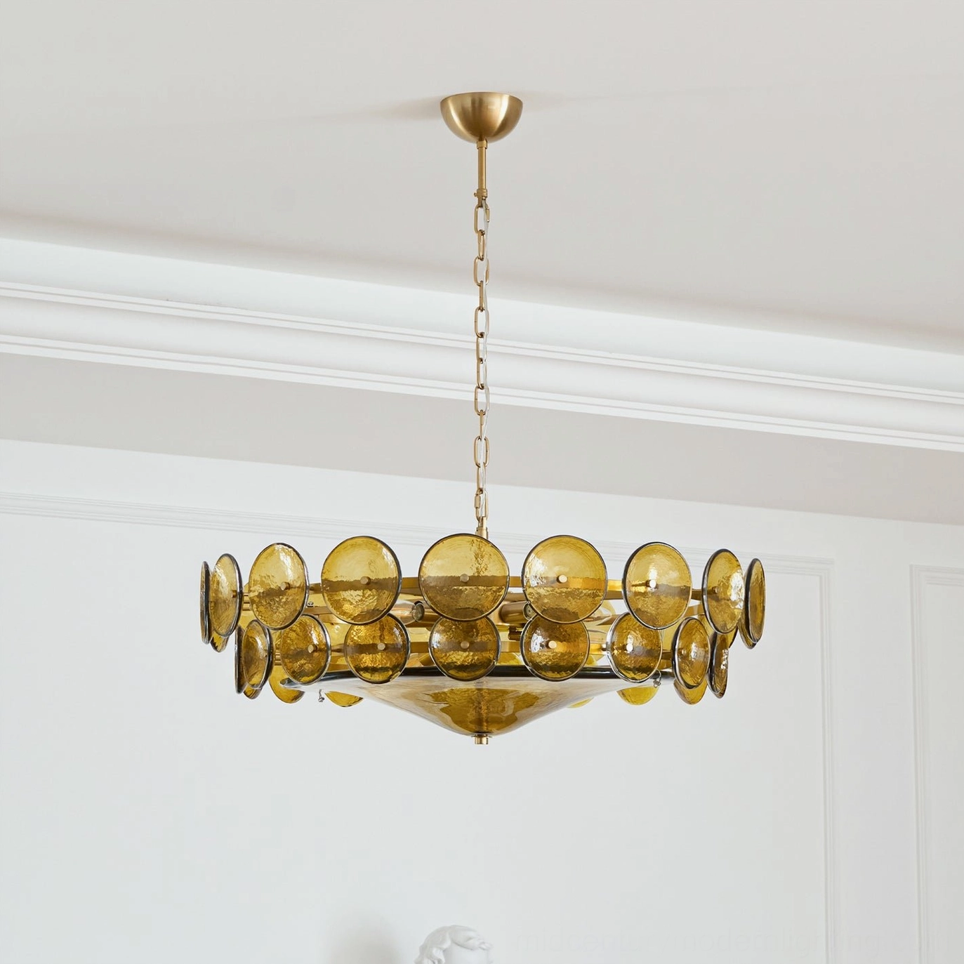 Lorenzo 60cm small size glass disc chandelier with amber discs in intimate space