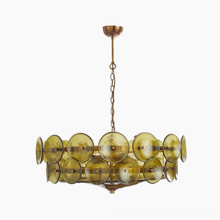 Lorenzo 80cm medium sage green glass disc chandelier with contemporary interior design aesthetic
