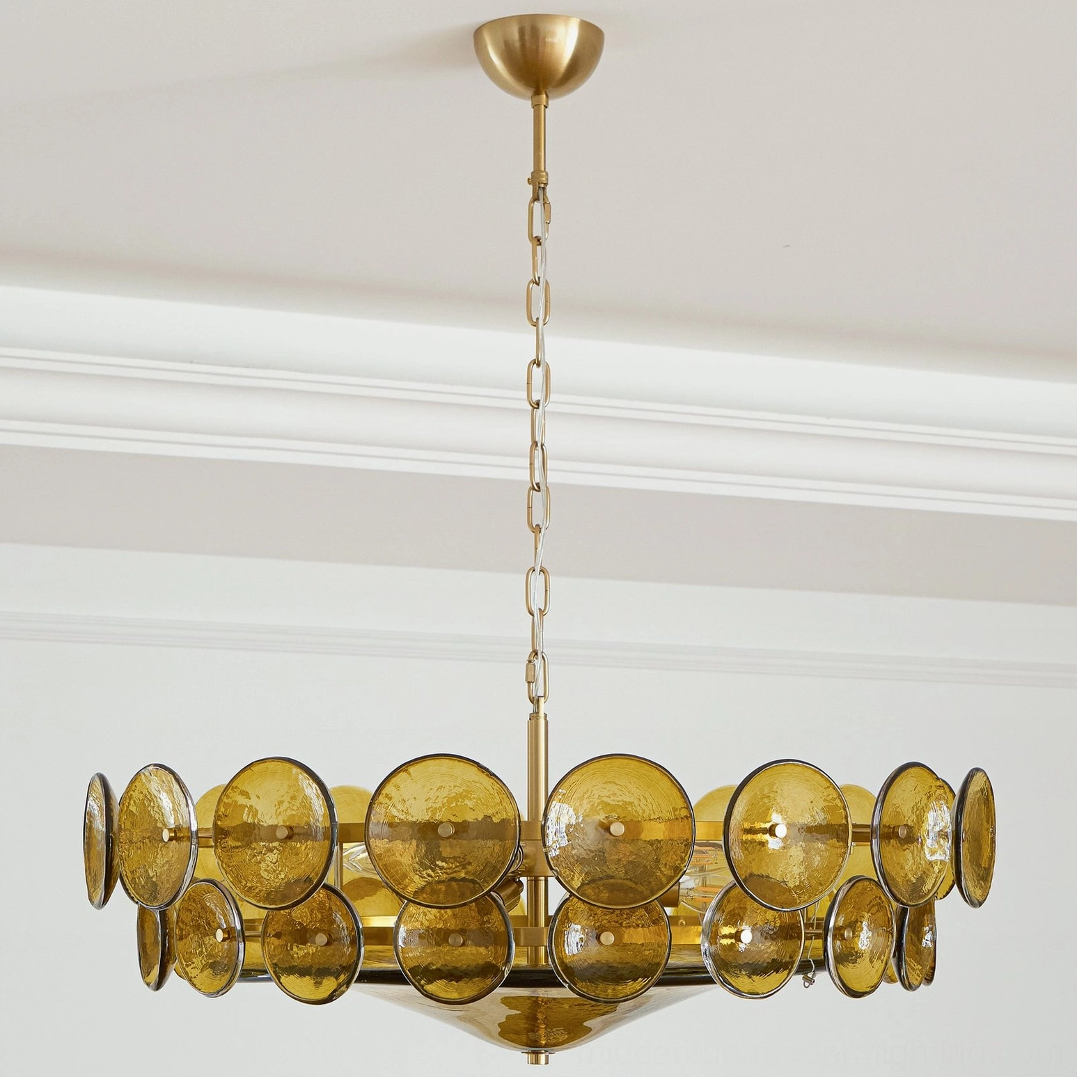 Lorenzo 80cm medium size glass disc chandelier with white soft glass in residential interior
