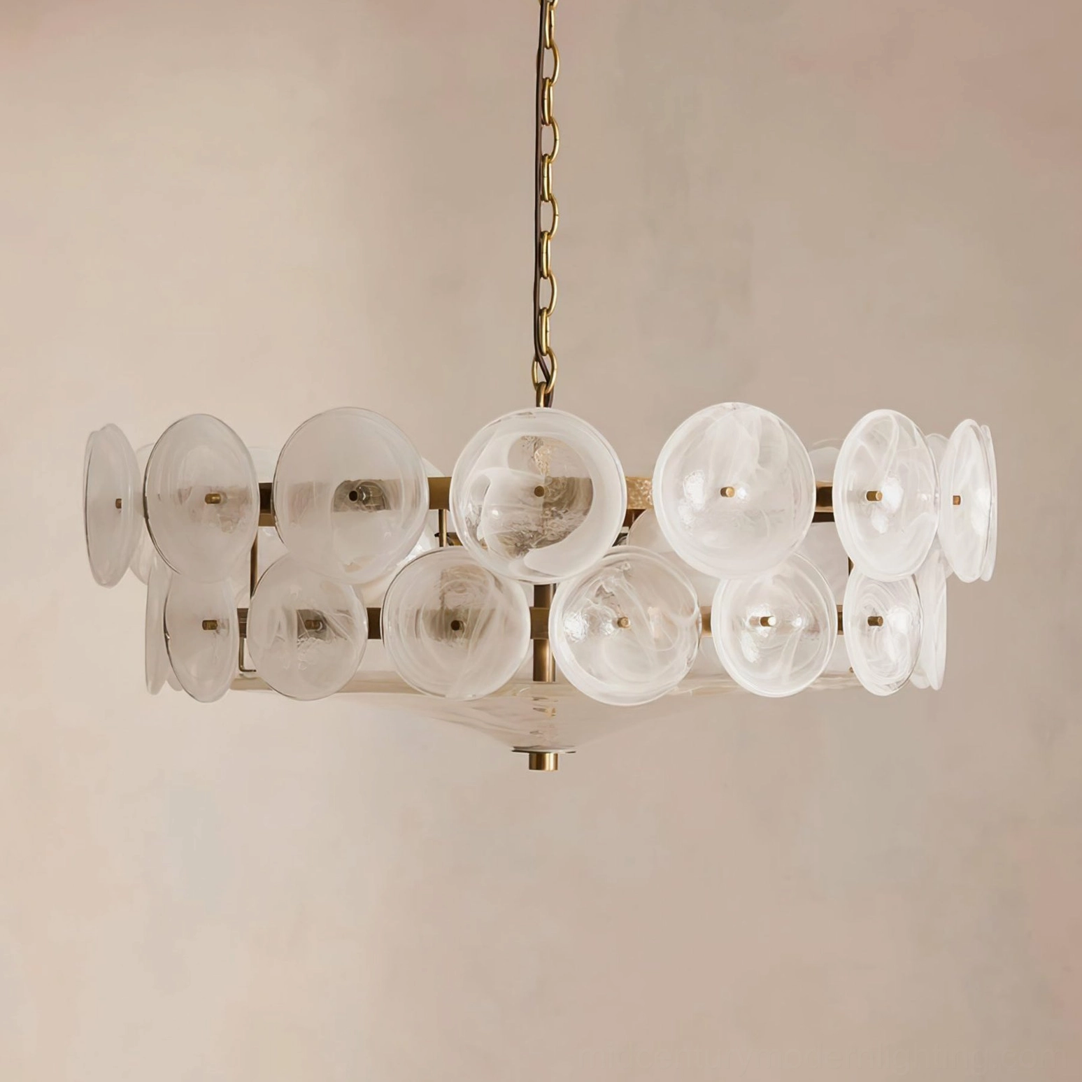 White rippled glass disc Lorenzo chandelier flat studio view showing double-tier configuration