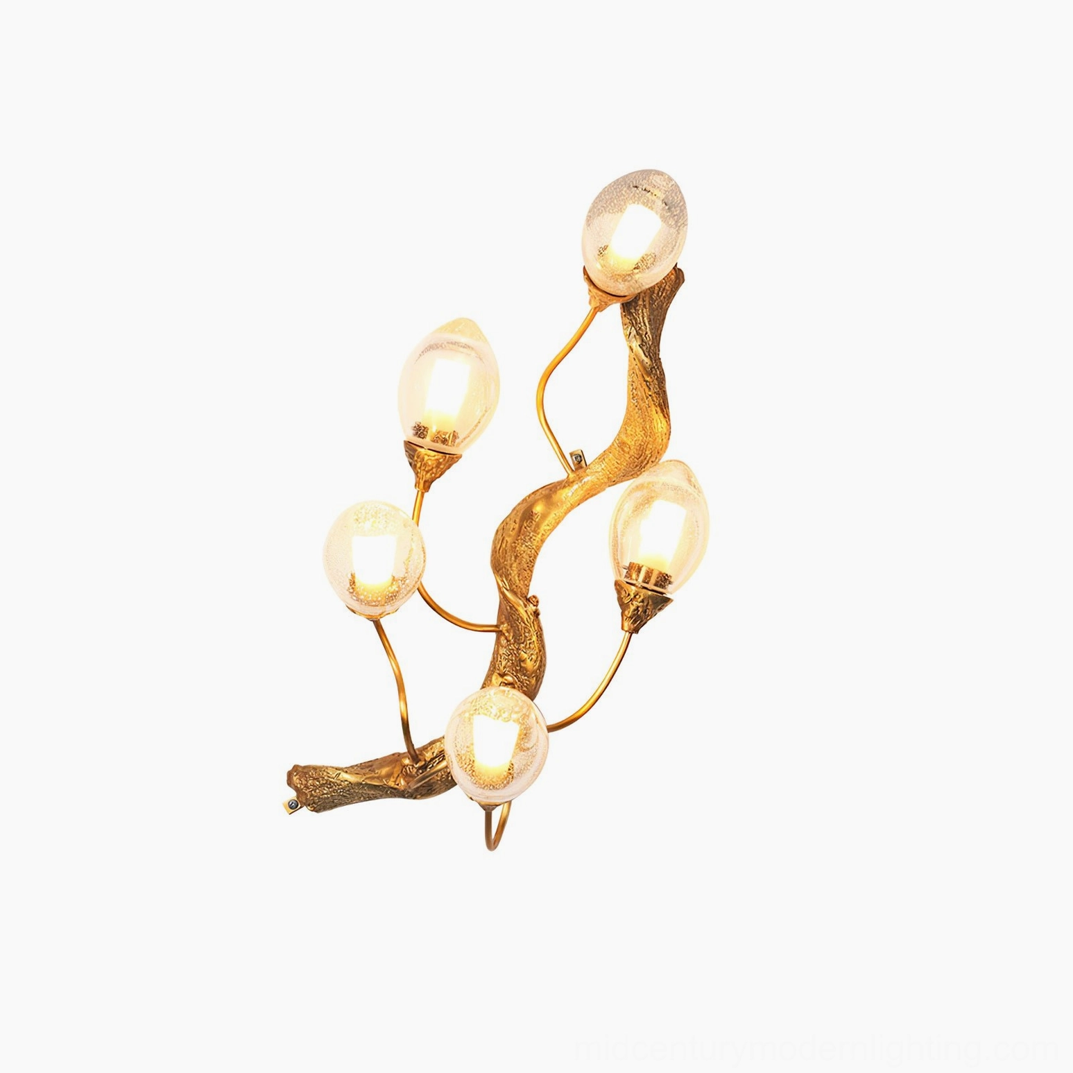 Lotus brass wall lamp front view showing complete sculptural lighting fixture design