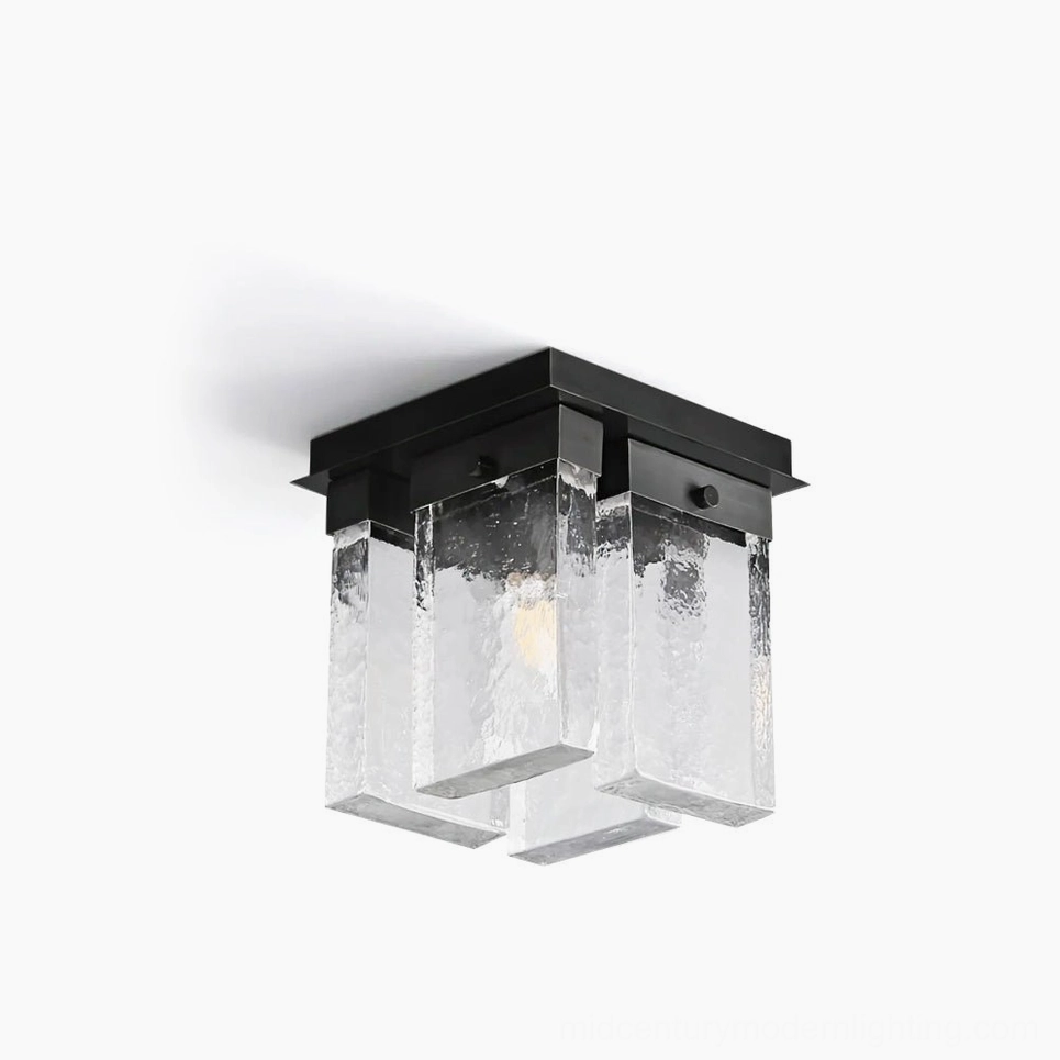 Lourmarin black ceiling light flush mount with hand-cast textured glass, front studio view