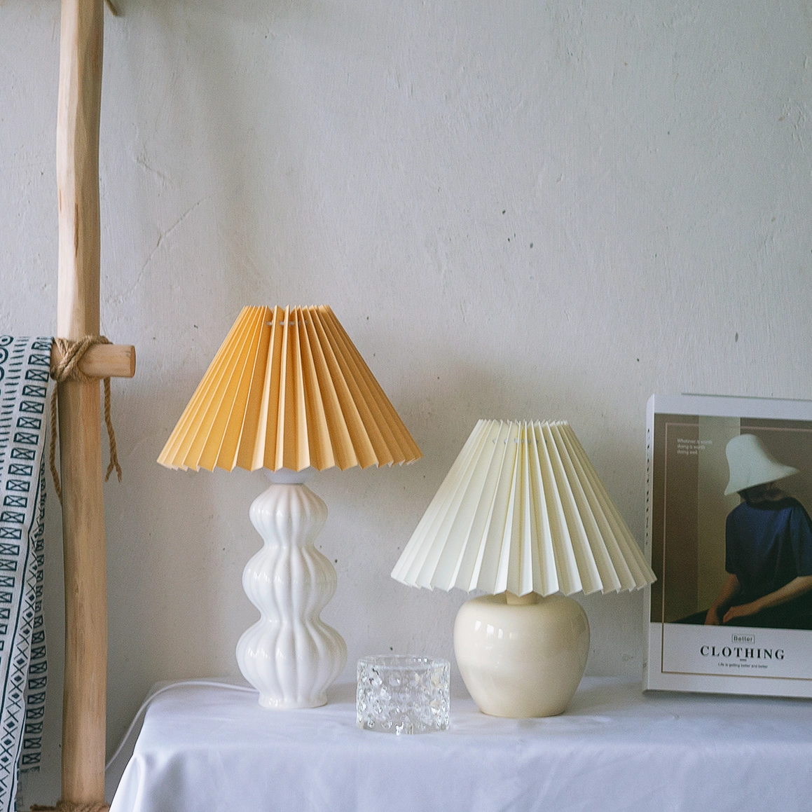 Luna pleated table lamp multiple shade options display, complete color collection for design selection