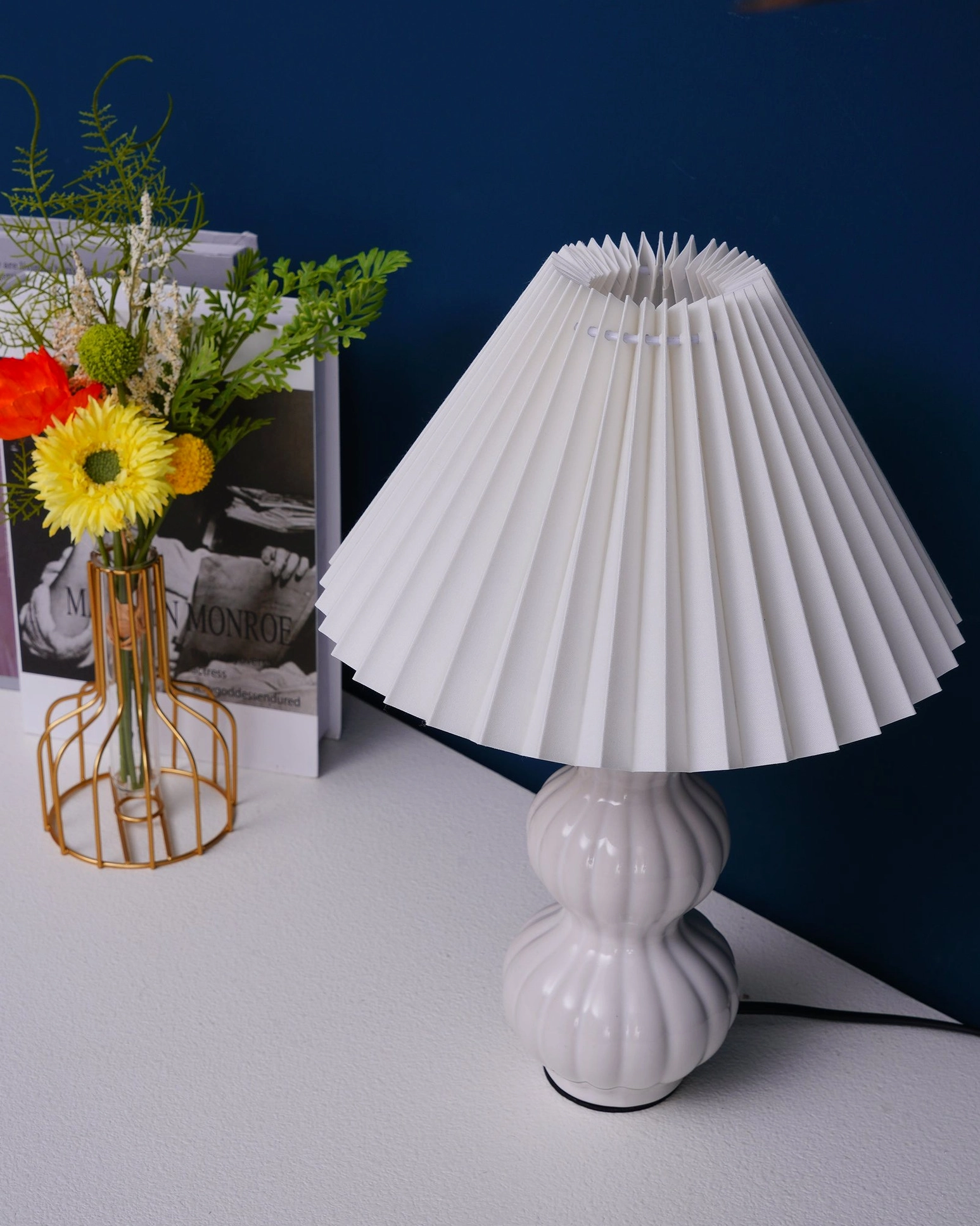 Luna pleated table lamp design studio application, creative workspace ambient and task lighting solution