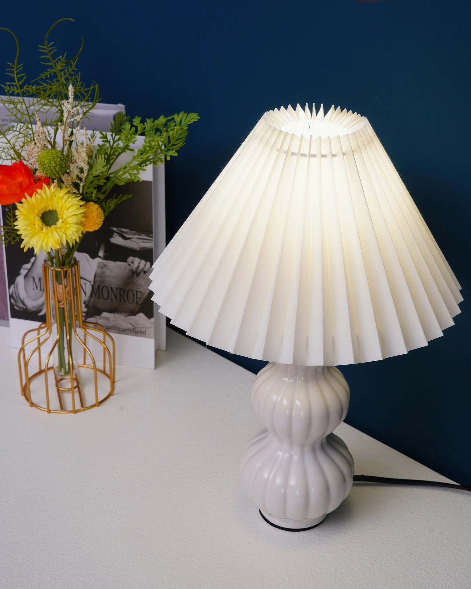 Luna pleated table lamp commercial hospitality application, boutique hotel and upscale retail lighting solution