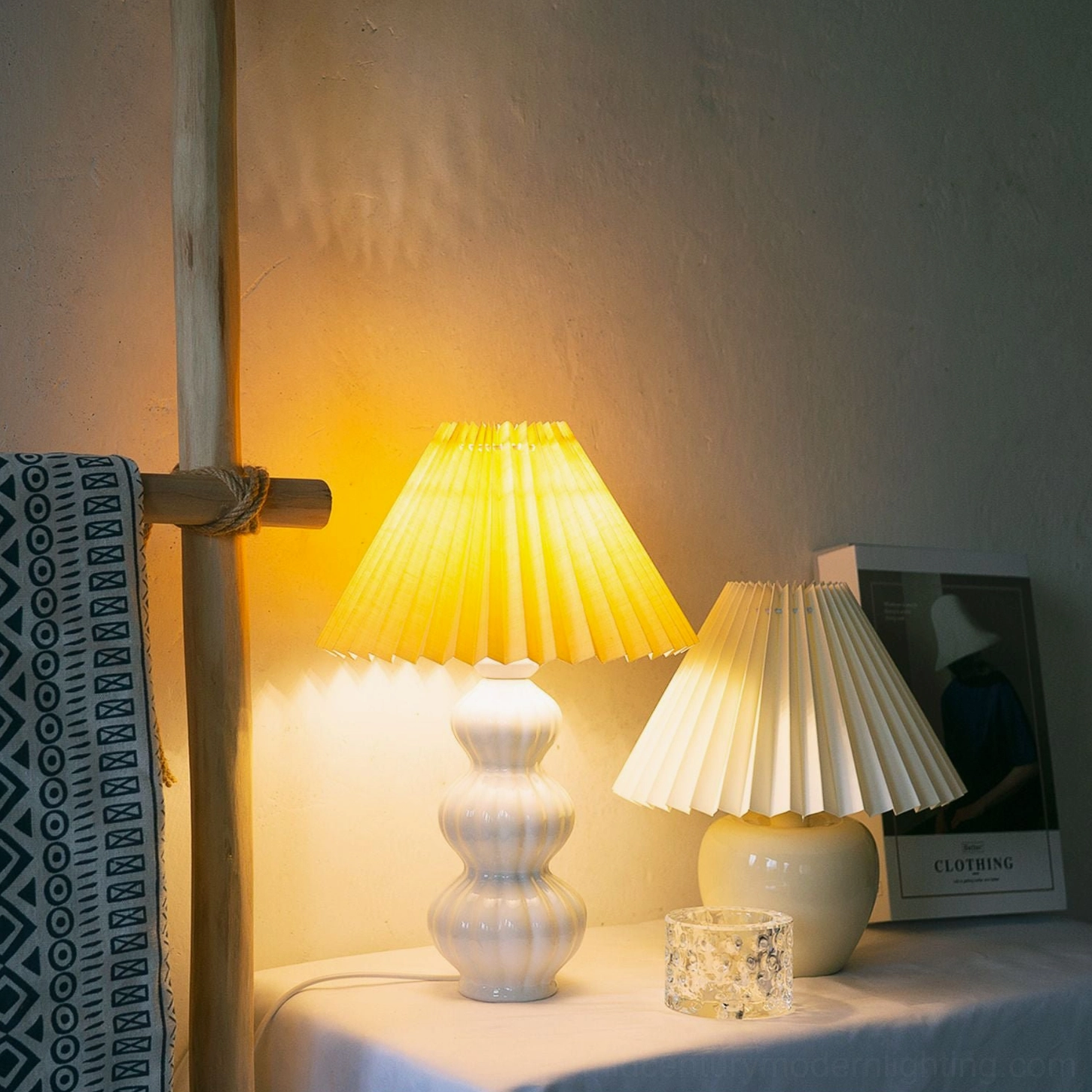 Luna pleated table lamp installation guide, simple push button on-off control for bedside table use