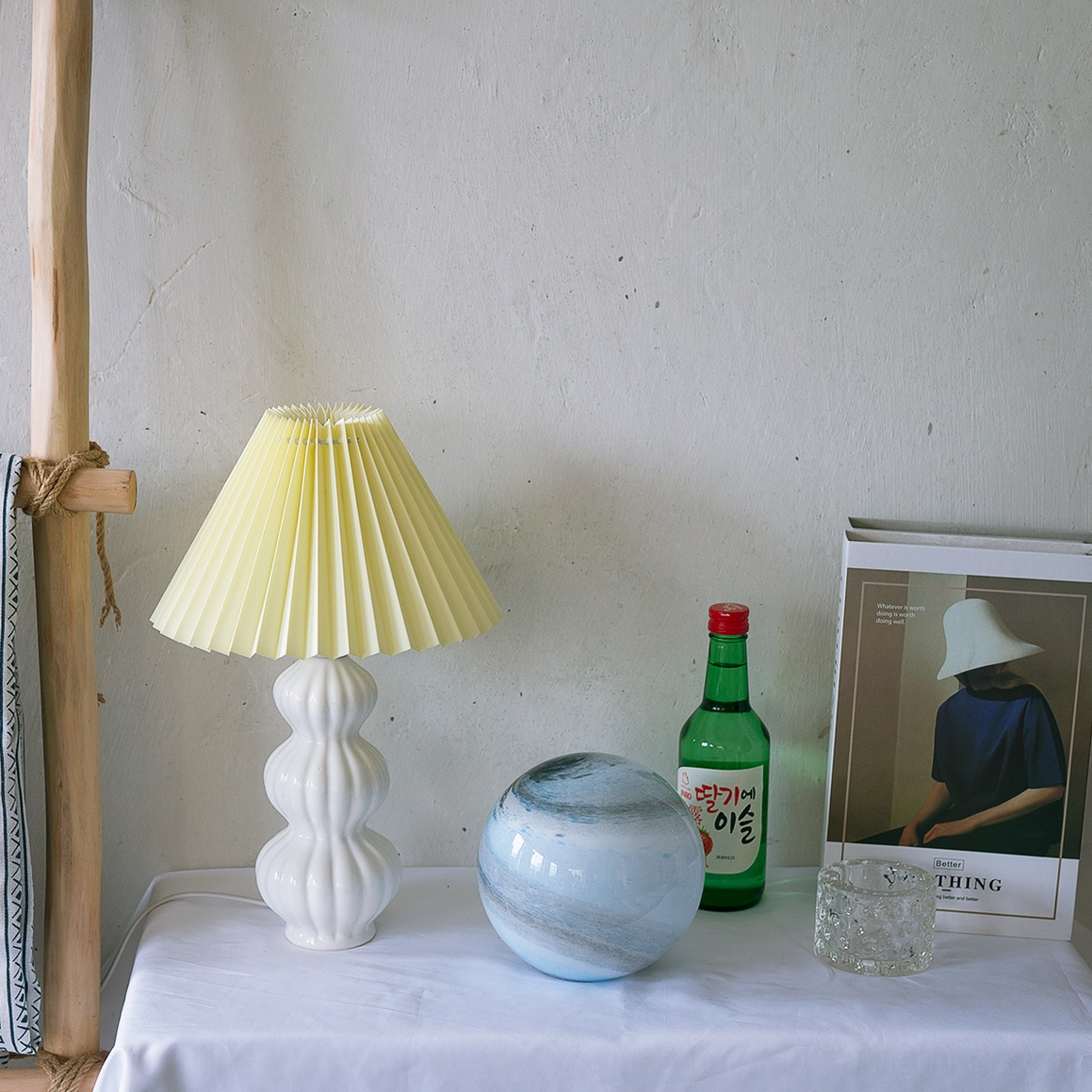 Luna pleated table lamp khaki shade variant, neutral warm color for versatile mid-century modern spaces