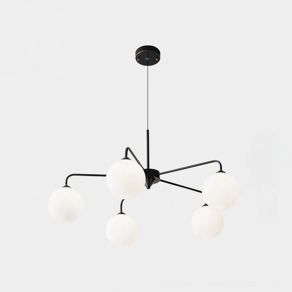 Black and white Lune chandelier variant emphasizing contemporary minimalist design aesthetic
