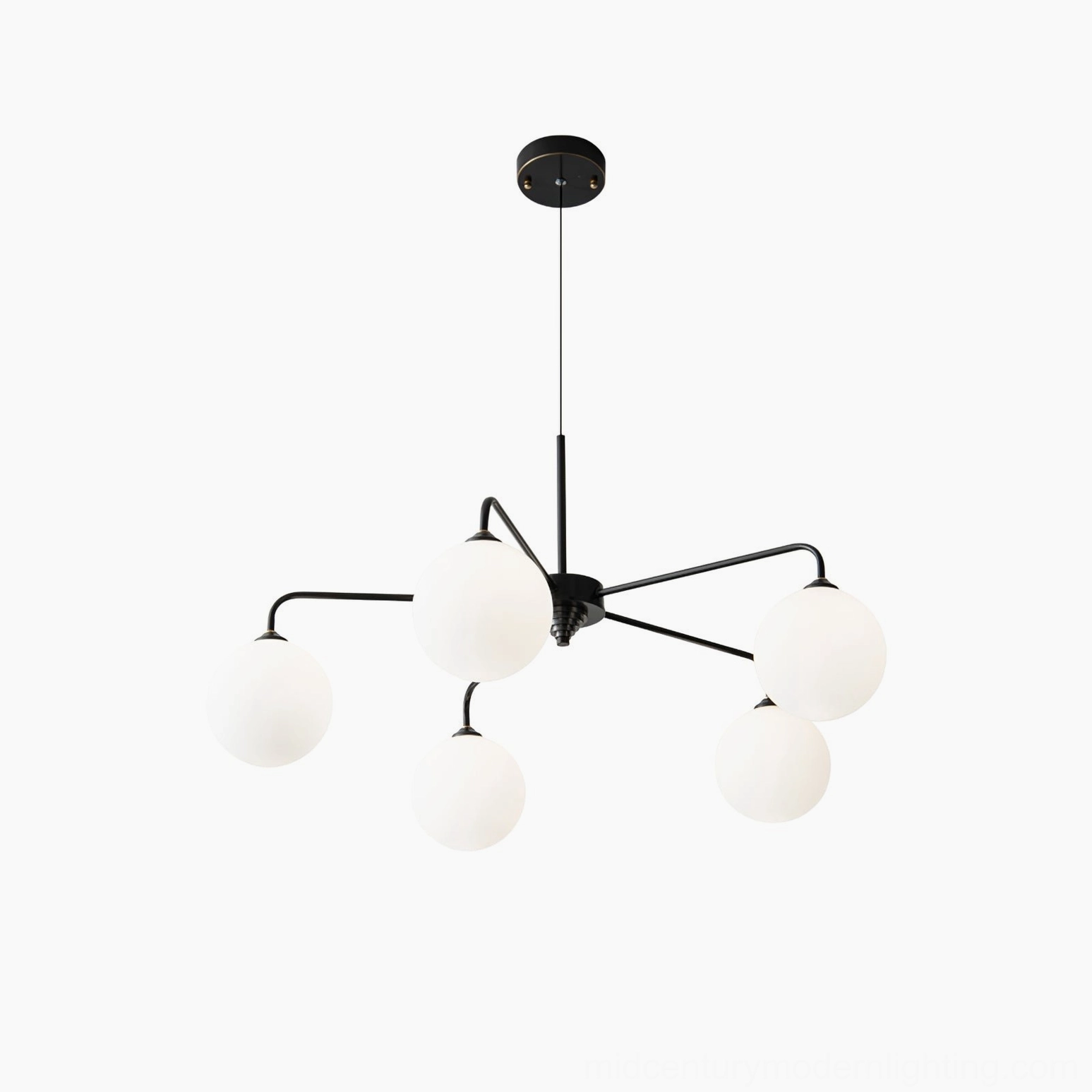 Lune pendant ceiling fixture showing installation hardware and suspension cable configuration details