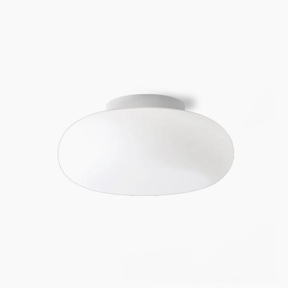 Maga Ellipsoid flush mount ceiling light - minimalist white design with chrome ring base, front studio view