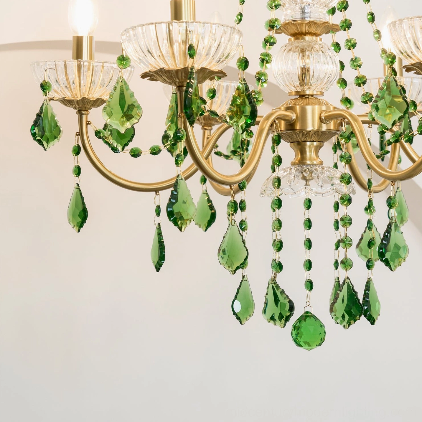 Magdalena brass chandelier complete view showcasing sophisticated retro design elements